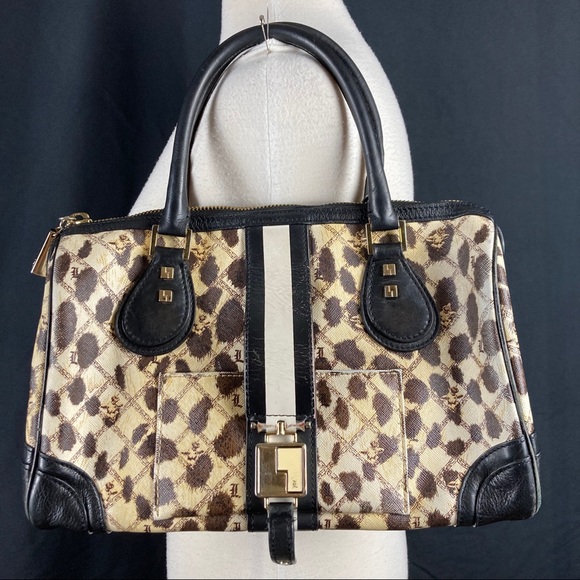 L.A.M.B. Women’s Mandeville leopard printed coated canvas speedy handbag - Picture 2 of 16